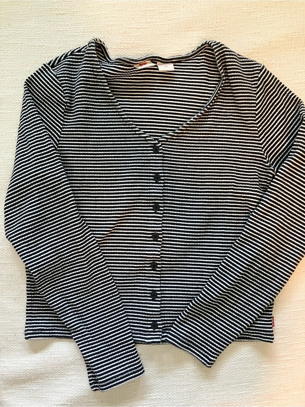 Levi’s Muse Long Sleeve T-Shirt Cardigan, black and white stripe, Size Large